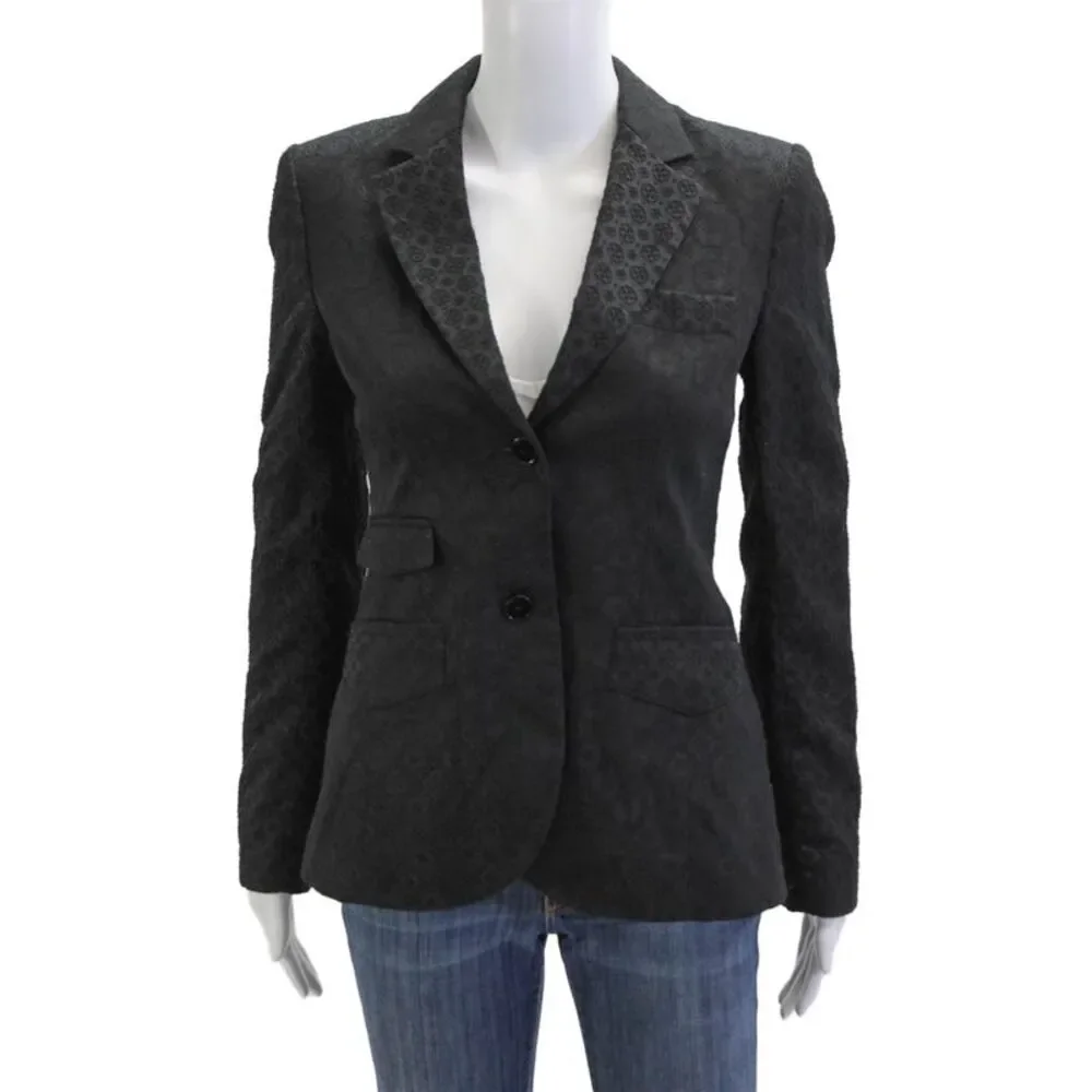 Theory Womens Embroidered Two Button Long Sleeve Lined Blazer Black Size 4